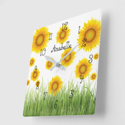 明るい美しいひまわりエレガントの花 スクエア壁時計 (傾斜)