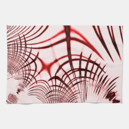 明るい背景に交差する赤い曲線のトレース キッチンタオル