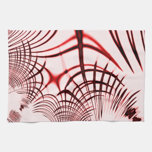 明るい背景に交差する赤い曲線のトレース キッチンタオル (横)