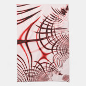 明るい背景に交差する赤い曲線のトレース キッチンタオル (縦)