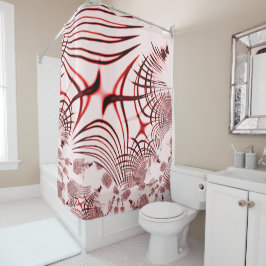 明るい背景に交差する赤い曲線のトレース シャワーカーテン