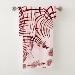 明るい背景に交差する赤い曲線のトレース バスタオルセット