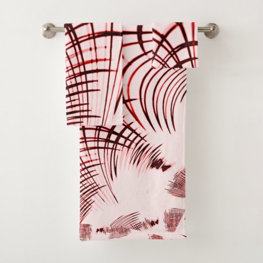明るい背景に交差する赤い曲線のトレース バスタオルセット (インサイチュ)