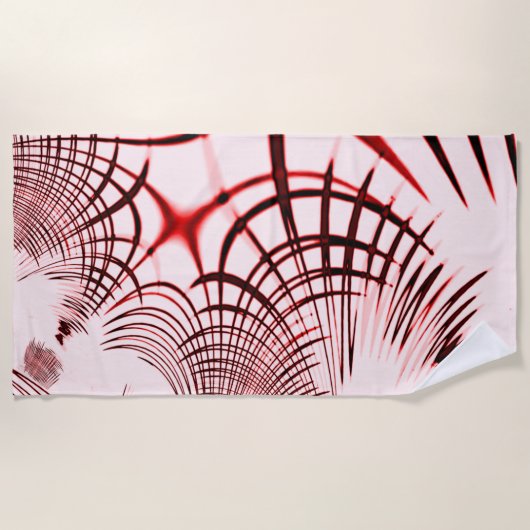 明るい背景に交差する赤い曲線のトレース ビーチタオル (正面)