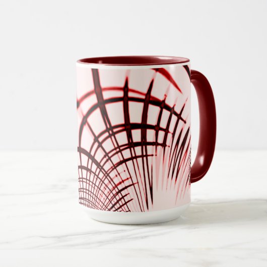 明るい背景に交差する赤い曲線のトレース マグカップ (正面右)