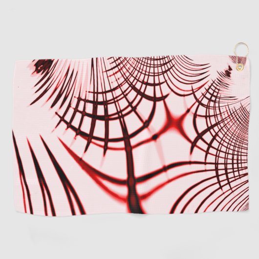 明るい背景に交差する赤と茶色のカーブ ゴルフタオル (横)