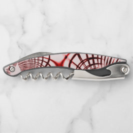 明るい背景に交差する赤と茶色のカーブ ソムリエナイフ