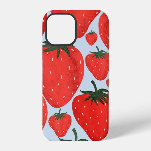 明るい背景のいちごのサマーパターン iPhoneケース (裏面)