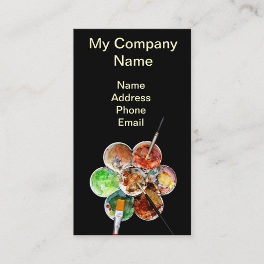 明るい色およびブラシが付いているペインターのパレット 名刺 (正面)