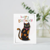明るい色かわいい猫誕生日カード ポストカード (スタンド正面)