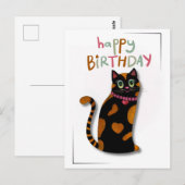 明るい色かわいい猫誕生日カード ポストカード (正面/裏面)
