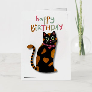 明るい色かわいい猫誕生日カード 箔グリーティングカード