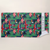 明るい色のあなたの一流の|熱帯鳥を加えて下さい ビーチタオル (正面)