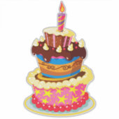 明るい色のお誕生日ケーキとキャンドル シール (正面)