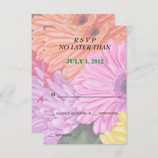 明るい色のガーベラカスタマイズ可能なRSVPカード 出欠カード (正面/裏面)