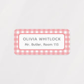 明るい色のギンガムプレイド小学校 ラベル (デザイン1)