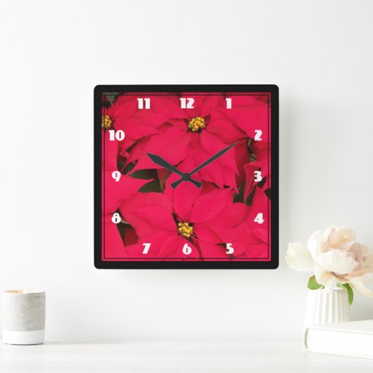 明るい色のクリスマスポインセティアの束 スクエア壁時計 (ホーム)