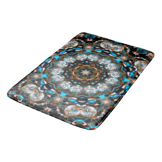 明るい色のクレーターのように見える曼荼羅 バスマット (アングル)