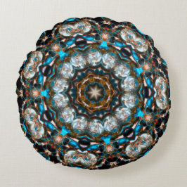 明るい色のクレーターのように見える曼荼羅 ラウンドクッション
