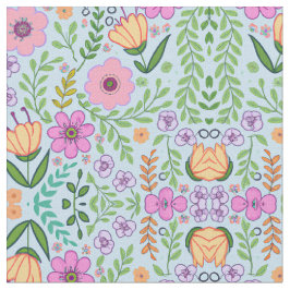 明るい色のシームレスな花模様の青 ファブリック