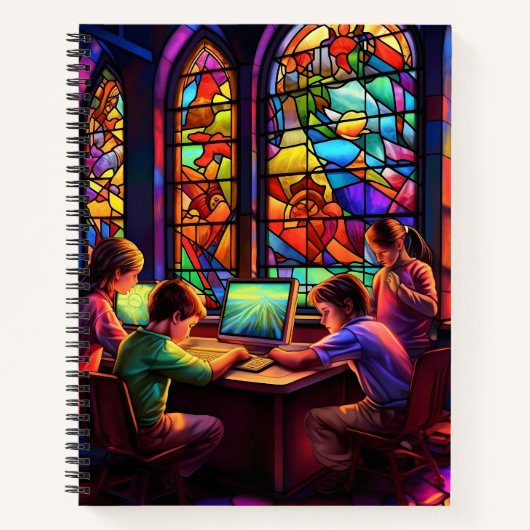 明るい色のステンドグラスの子ども ノートブック (正面)