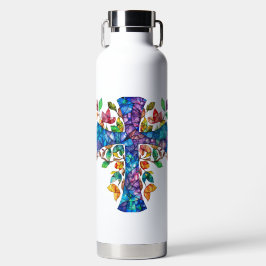 明るい色のステンドグラス十字型 ウォーターボトル