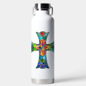 明るい色のステンドグラス十字型 ウォーターボトル (正面)