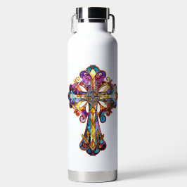 明るい色のステンドグラス十字型 ウォーターボトル