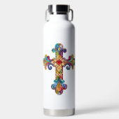 明るい色のステンドグラス十字型 ウォーターボトル (正面)