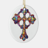 明るい色のステンドグラス十字 セラミックオーナメント (右)