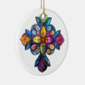 明るい色のステンドグラス十字 セラミックオーナメント (右)