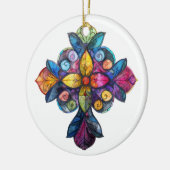 明るい色のステンドグラス十字 セラミックオーナメント (左)