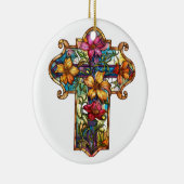 明るい色のステンドグラス十字 セラミックオーナメント (右)