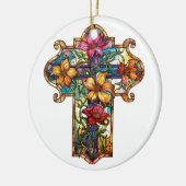 明るい色のステンドグラス十字 セラミックオーナメント (左)