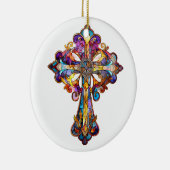 明るい色のステンドグラス十字 セラミックオーナメント (右)