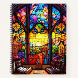 明るい色のステンドグラス図書館 ノートブック