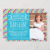 明るい色のストライプLDSバプテスマ発表 招待状 (正面/裏面)