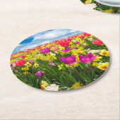 明るい色のチューリップコースター ラウンドペーパーコースター (アングル)