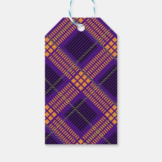 明るい色のハロウィンプレイドパターン ギフトタグ (正面)