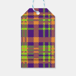 明るい色のハロウィンプレイドパターン ギフトタグ