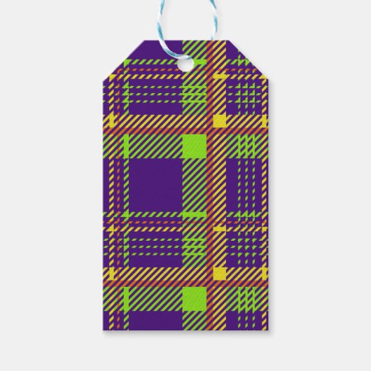明るい色のハロウィンプレイドパターン ギフトタグ (正面)