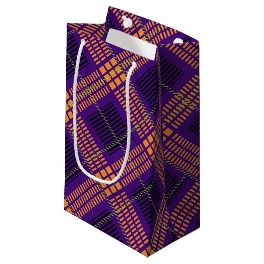 明るい色のハロウィンプレイドパターン スモールペーパーバッグ (正面アングル)