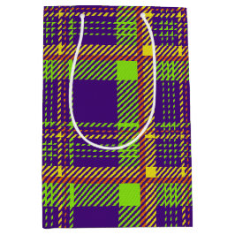 明るい色のハロウィンプレイドパターン ミディアムペーパーバッグ