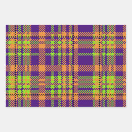 明るい色のハロウィンプレイドパターン ラッピングペーパーシート