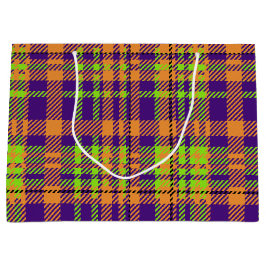 明るい色のハロウィンプレイドパターン ラージペーパーバッグ