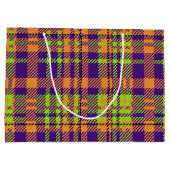 明るい色のハロウィンプレイドパターン ラージペーパーバッグ (裏面)