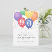 明るい色のバルーンを持つ誕生日招待状 招待状 (スタンド正面)