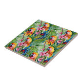 明るい色のパロットと熱帯花 タイル (側面)