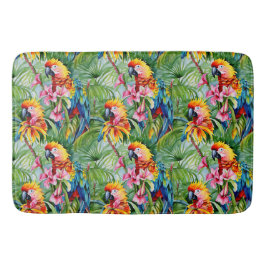 明るい色のパロットと熱帯花 バスマット