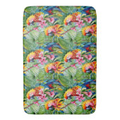 明るい色のパロットと熱帯花 バスマット (正面縦)